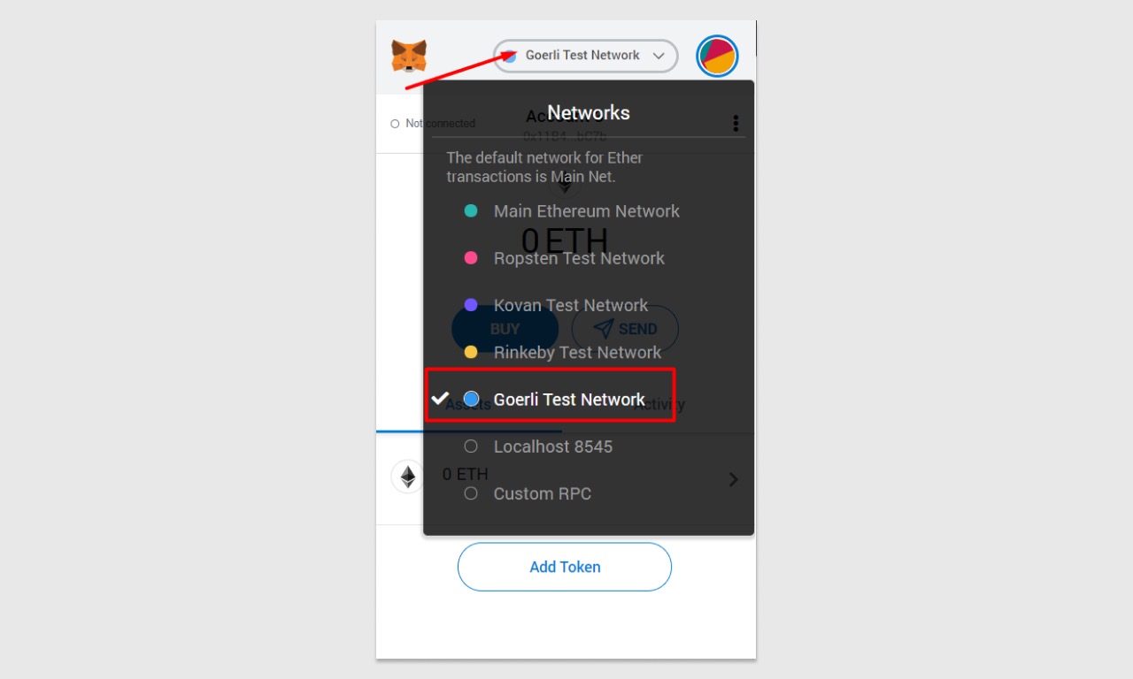 Metamask连接以太坊Goerli测试网络