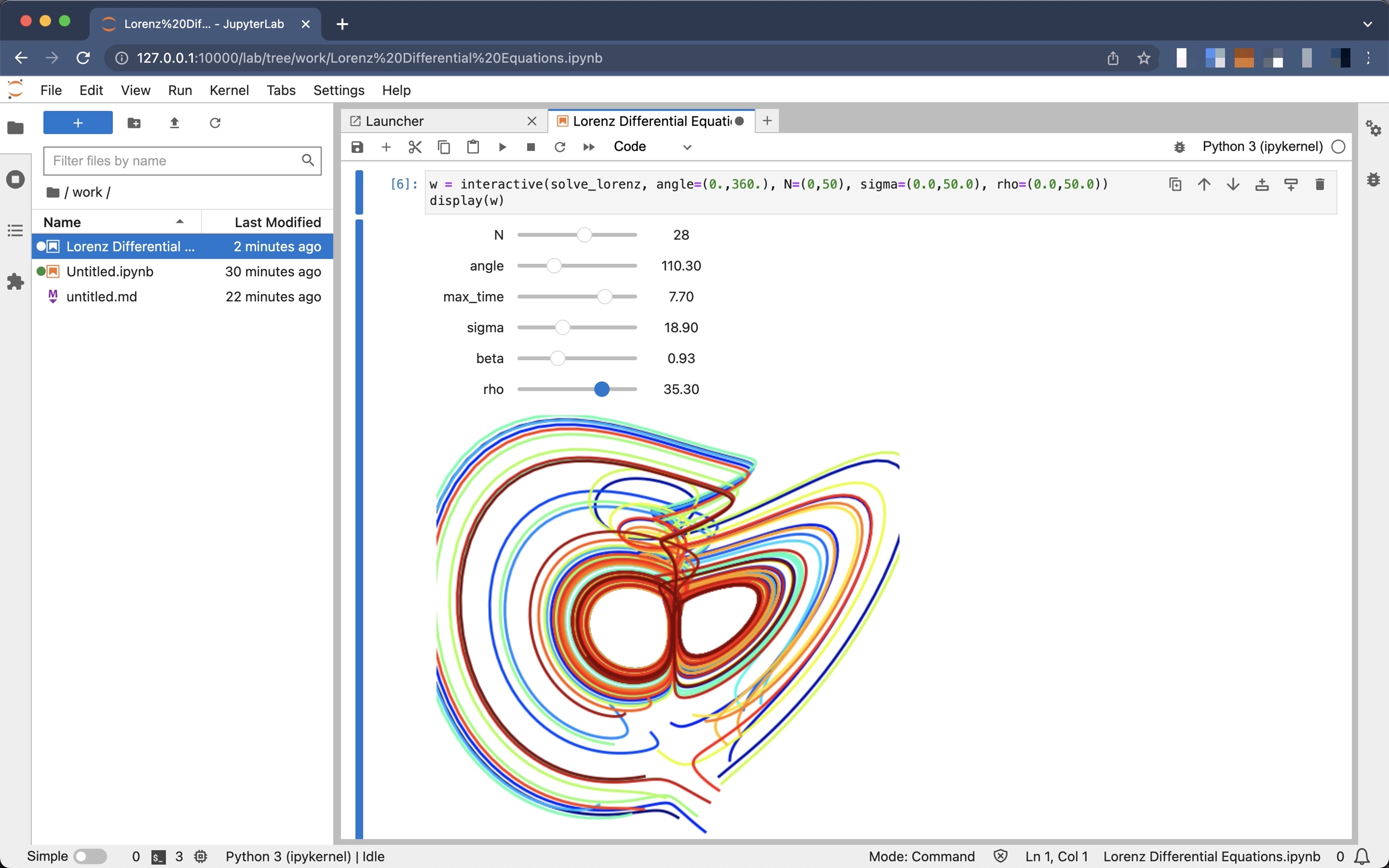 Jupyter Lab 交互式的 Lorenz 吸引子作为输出