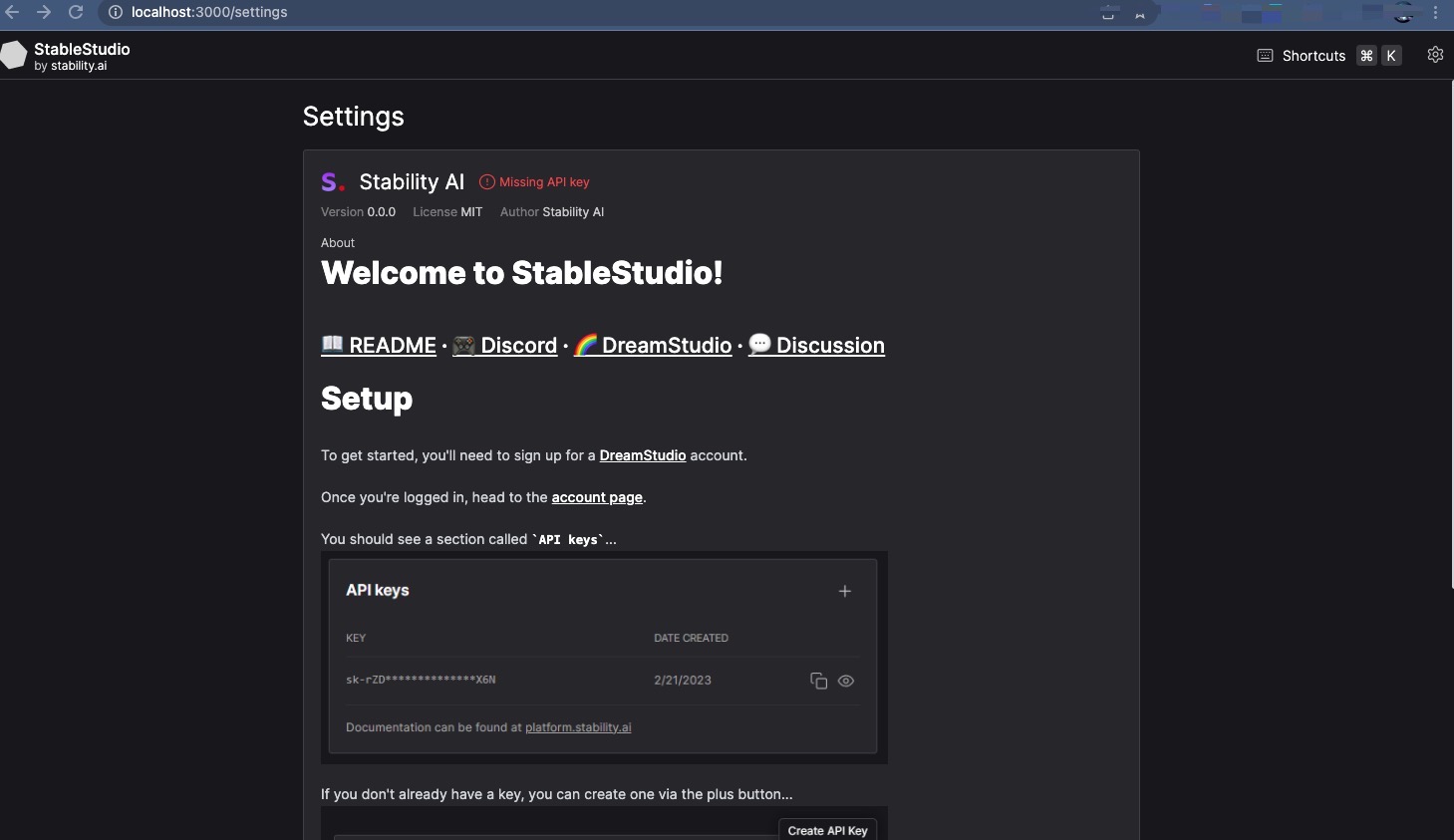 StableStudio 开始运行界面