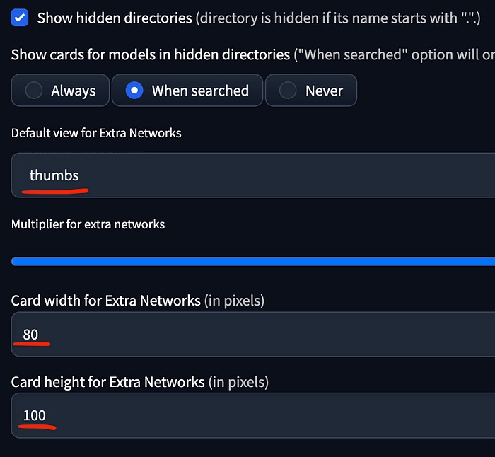 StableDiffusionWebUI:Settings > Extra Networks